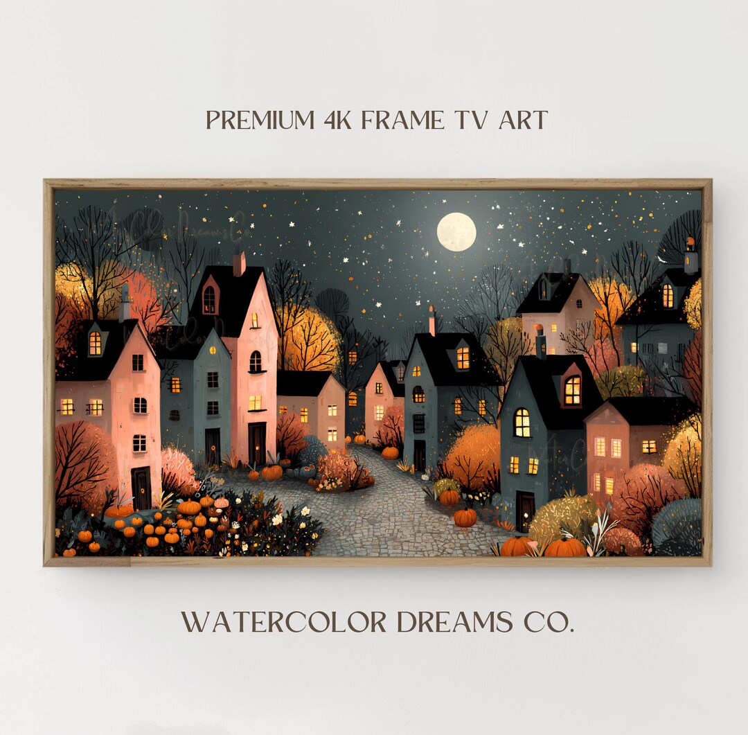 Autumn Village TV Art Fall Village Landscape Painting TV Frame Art Fall ...