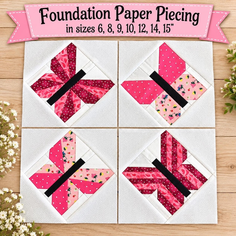 Pattern Blocks Making Butterfly Butterfly Foundation Paper Piecing Pattern Bundle – Set of 4 FPP Quilt ...