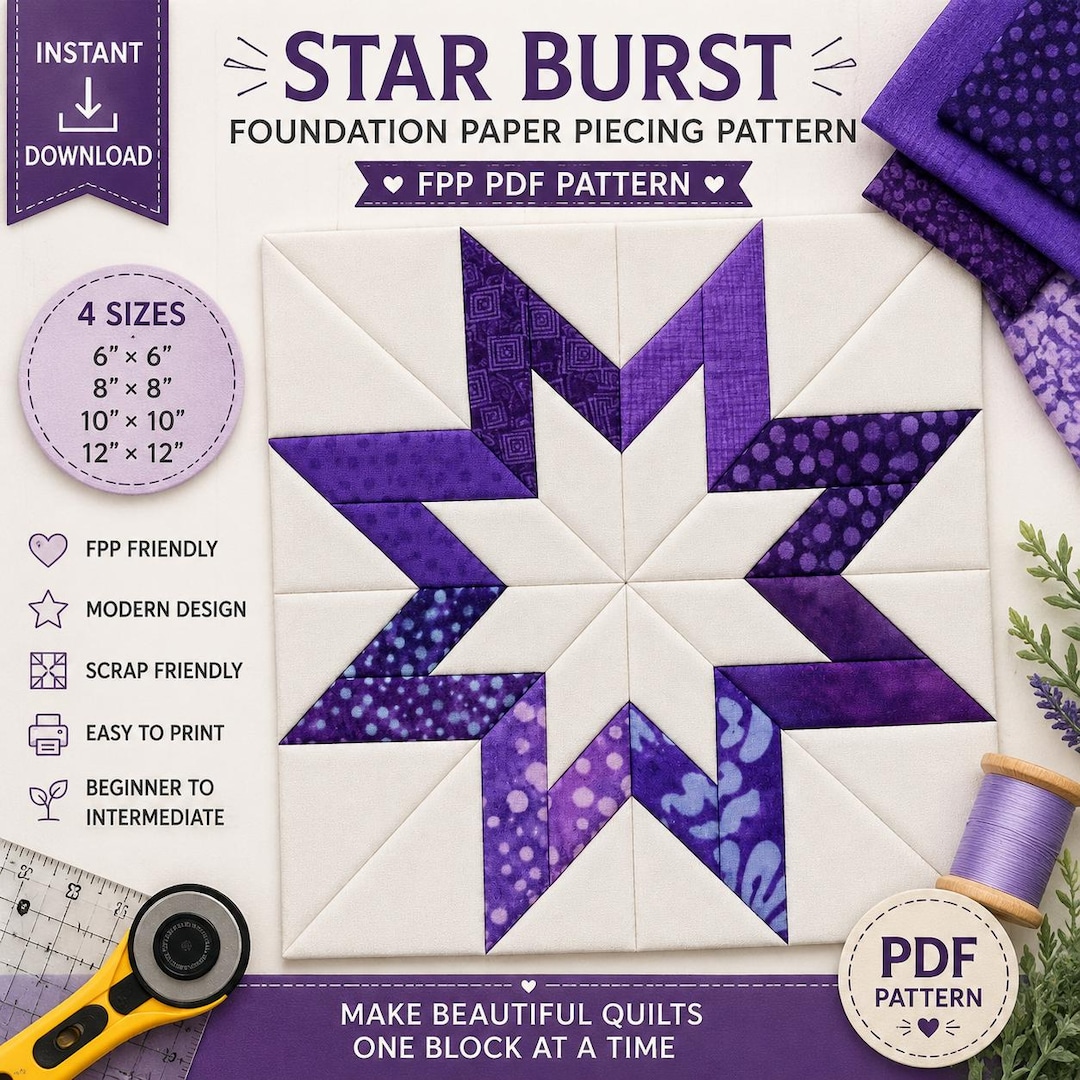 Star Foundation Paper Piecing Pattern | FPP Quilt Block PDF | Multiple ...