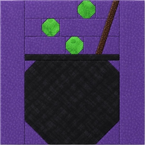Witch's Cauldron Quilt Block Pattern | Halloween FPP PDF (Instant Download)(multiple sizes)