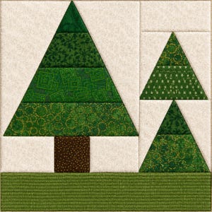 Molde em PDF para patchwork com papel, trio de árvores de Natal – Vários tamanhos incluídos.