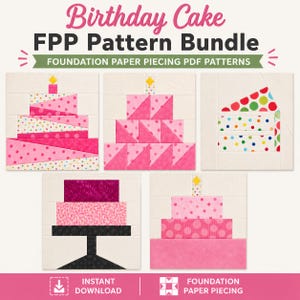 Födelsedagstårta FPP Quilt Block Bundle Foundation Paper Piecing