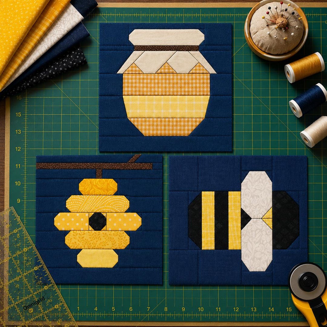 Bee Quilt Block Bundle PDF Pattern | Honey Jar, Beehive Fpp-multiple ...