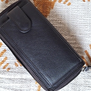Damen Leder Geldbörse mit Handytasche Damen Leder Portemonnaie Leder Geldbörse Reißverschluss Damen Leder Clutch Leder Karte Geldbörse