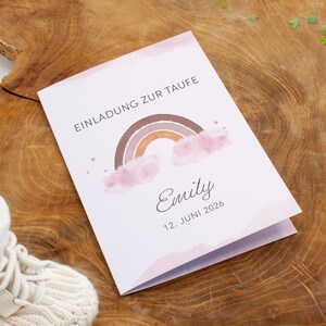 Einladung Taufe, Taufeinladung, personalisierbar Einladungskarte DIN A6 Klappkarte für Mädchen und Jungen, Regenbogen watercolor