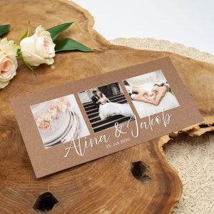 Dankeskarte zur Hochzeit "Craft Love" personalisiert mit Text und Fotos, moderne Karte Hochzeit Danke DIN lang, Danksagung, Kraftpapier