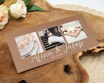 Dankeskarte zur Hochzeit "Craft Love" personalisiert mit Text und Fotos, moderne Karte Hochzeit Danke DIN lang, Danksagung, Kraftpapier