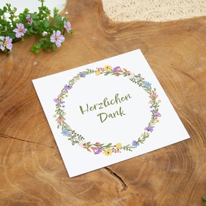 Dankeskarte Kommunion Konfirmation Hochzeit Taufe, personalisierbar Danksagung quad. 98 oder 148 mm, bunte Wildblumen, Danke Mädchen Junge