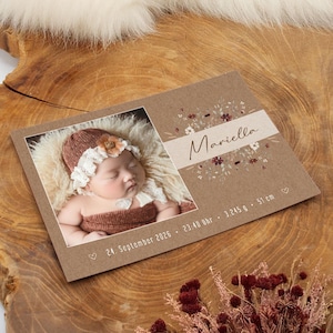 Dankeskarte zur Geburt, Geburtskarte "Mariella" DIN A6 quer individualisierbar, Kraftpapier, Baby Karte, Danksagung Babykarte Junge Mädchen