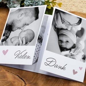 Dankeskarte zur Geburt Zwillinge, Geburtskarte "Zwillinge Herz" ab 1 Euro, Klappkarte, personalisierbar, Danksagung Babykarte Junge Mädchen