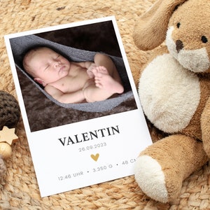 Dankeskarte zur Geburt, Geburtskarte "Valentin" ab 0,95 Euro, individualisierbar Geburt Karte Baby Danksagung Babykarte DIN A6 Junge Mädchen