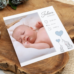 Dankeskarte zur Geburt, Geburtskarte "Julian" ab 0,95 Euro individualisierbar Karte Baby Danksagung Babykarte quadratisch 148 x 148 mm Junge