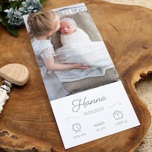 Dankeskarte zur Geburt Geburtskarte "Hanna" ab 95Ct individualisierbar Karte Baby Danksagung Babykarte Geburtsanzeige DIN lang Mädchen Junge