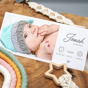 Dankeskarte zur Geburt, Geburtskarte "Jonah" ab 0,95 Euro, individualisierbar Geburt Karte Baby Danksagung Babykarte DIN lang Junge Mädchen