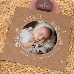 Dankeskarte zur Geburt, Geburtskarte "Leonie" ab 0,95 Euro individualisierbar Karte Baby Danksagung Babykarte quadratisch 148 mm Mädchen