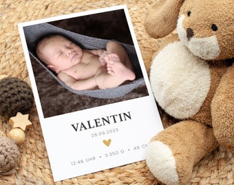 Dankeskarte zur Geburt, Geburtskarte "Valentin" ab 0,95 Euro, individualisierbar Geburt Karte Baby Danksagung Babykarte DIN A6 Junge Mädchen