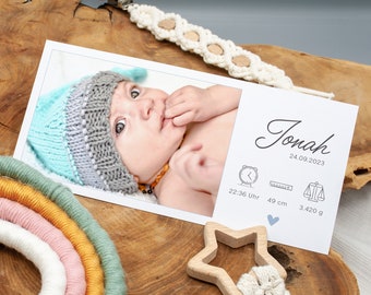 Dankeskarte zur Geburt, Geburtskarte "Jonah" ab 0,95 Euro, individualisierbar Geburt Karte Baby Danksagung Babykarte DIN lang Junge Mädchen