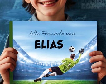 Freundebuch Grundschule Fußball für Kinder Jungen mit Name personalisierbar | Freundealbum zur Einschulung oder Geburtstag, DIN A5 Hardcover