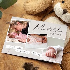 Dankeskarte zur Geburt, Geburtskarte "Matilda" DIN A6 quer individualisierbar, Scrapbook-Stil, Karte Baby Danksagung Babykarte Junge Mädchen