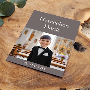 Dankeskarte Kommunion Konfirmation Taufe, Dankeschön, personalisierbar Danksagung DIN A6, Symbole versch. Farben, Danke, Mädchen, Junge