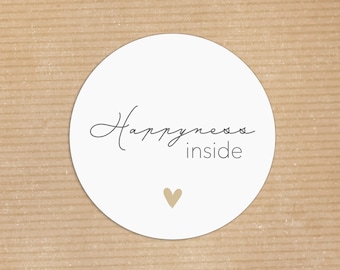 Aufkleber "Happyness inside" rund - 3,7 cm - Herz Sticker verschicken Verpackung - Recycling Papier