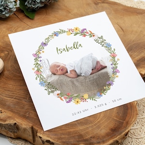 Dankeskarte zur Geburt, Geburtskarte "Wildblumen" ab 0,95 Euro individualisierbar Karte Baby Danksagung Babykarte quadratisch 148 mm Mädchen