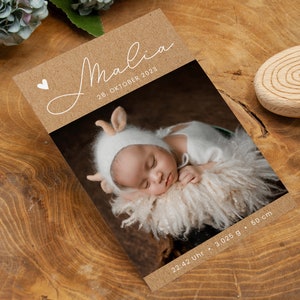 Dankeskarte zur Geburt, Geburtskarte "Malia" ab 0,95 Euro, individualisierbar Geburt Karte Baby Danksagung Babykarte DIN A6 Junge Mädchen