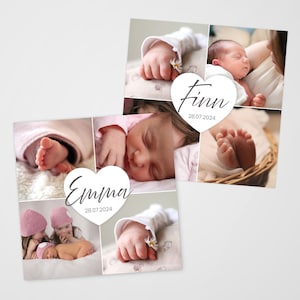 Dankeskarte zur Geburt, Geburtskarte "Emma" zwei Farben individualisierbar Karte Baby Danksagung Babykarte quadratisch 148 mm Mädchen Junge