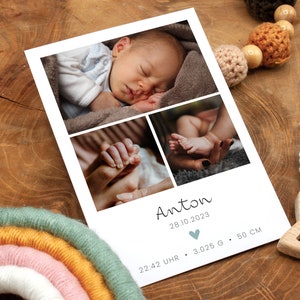 Dankeskarte zur Geburt, Geburtskarte "Anton" ab 0,95 Euro, individualisierbar Geburt Karte Baby Danksagung Babykarte DIN A6 Junge Mädchen