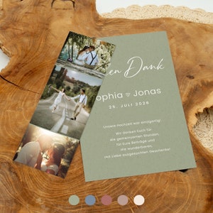 Hochzeit Dankeskarte mit Klammer und Fotostreifen | Hochzeit Danke mit Foto personalisiert 120 x 170 mm | moderne Danksagung "WeddingColor"