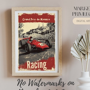 Vintage Formula 1 Poster – Monaco Grand Prix Wall Art | Retro Racing Print | F1 Car Download | Motorsport Decor | Instant Download