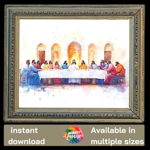 The Last Supper Watercolor Painting | Jesus and His Apostles | Christian Art, Instant Digital Download, Religious Painting to Print