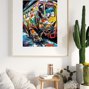 Rhinocéros Urbain - Graffiti Coloré | Téléchargement Numérique - Safari rhinocéros