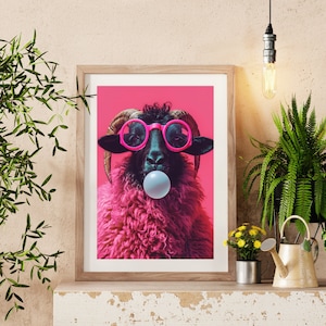 Oveja con chicle | Obra de arte pop | Cartel digital | Descarga instantánea | Decoración de pared moderna
