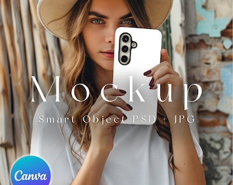 Samsung Galaxy S24 Mockup - Smart Object PSD and JPG for Phone Case & iPhone Case Mockup, Perfect for Canva Designs