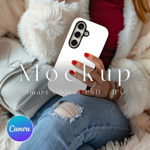 Samsung Galaxy S24 Mockup - Phone Case & iPhone Case PSD, JPG Smart Object for Canva Designs