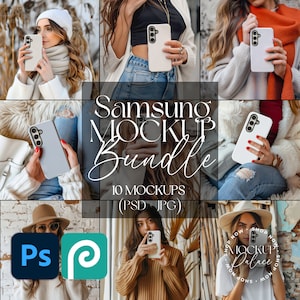 10 Samsung Galaxy S24 Mockup Bundle, Smart Object PSD, JPG, Phone Case Mockup, iPhone Case Mockup, iPhone Mockup
