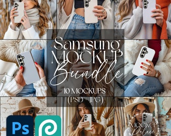10 Samsung Galaxy S24 Mockup Bundel, Smart Object PSD, JPG, Telefoonhoesje Mockup, iPhone Case Mockup, iPhone Mockup