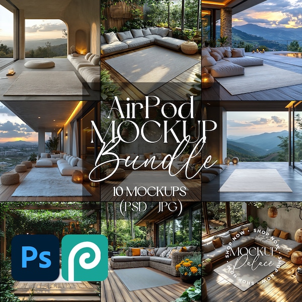 Rugs Mockup Bundle - 10 Carpet Templates for Living Room, Digital Photoshop Mockups & Photopia, Easy to Use