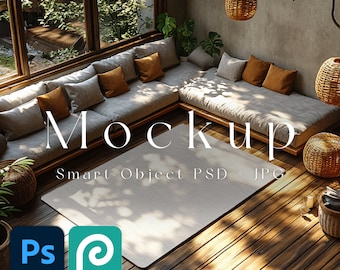 Teppiche Mockup - Digitale Teppichvorlagen für Wohnzimmer & Wohnkultur, Premium Photoshop Design-Tools für Photopia
