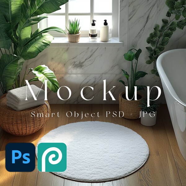 Area Round Rug Mockup, Circle Rug Mock-up, PSD Smart Object Mockup, Carpet Mockup, PSD Rug Mockup, PHOTOSHOP & Photopia