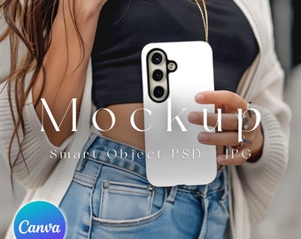 Samsung Galaxy S24 Mockup - Smart Object PSD and JPG for Phone Case & iPhone Case Mockup, Perfect for Canva Designs