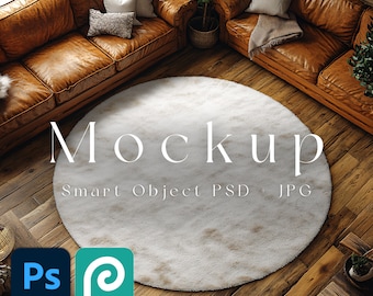 Area Round Rug Mockup, Circle Rug Mock-up PSD, Carpet Mockup for Photoshop & Photopia, Digital Product Display