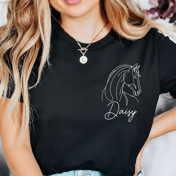 Custom Horse Line Art T-Shirt | Personalized Equestrian Tee | Custom Horse Lover Shirt | Horse Shirt | Custom Horse Name Gift