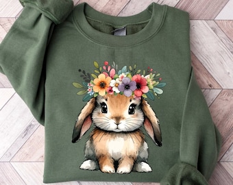 Floral Bunny Sweatshirt | Spring Rabbit Sweater | Easter Bunny Crewneck | Botanical Bunny Shirt | Cute Rabbit Easter Sweatshirt | Cute Bunny