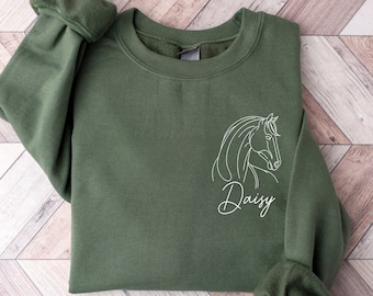 Custom Horse Sweatshirt | Customized Horse Sweater | Equestrian Crewneck | Personalized Horse Lover Gift | Line Art Horse Sweater | Horse