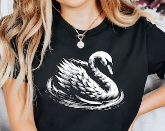 Sierlijke zwaan T-shirt | Artistiek T-shirt met vogel | Overhemd natuurliefhebber | Elegant zwaanshirt | Cadeau voor natuurliefhebber | Sereen T-shirt met vogel | Zwaanvogelcadeau