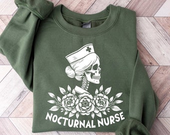 Nocturnal Nurse Sweatshirt | Nurse Sweater | Gothic Nurse Sweater | Skeleton RN Sweatshirt | Night Shift Nurse Shirt | Nursing Grad Gifts