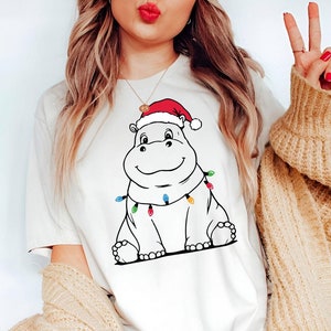 Comfort Colors Hippopotamus Christmas Shirt | Hippo Lover Gift | Funny Hippo Christmas Tee | Women&#39;s Christmas Shirt | Christmas Gift
