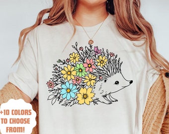 Floral Hedgehog T-Shirt | Hedgehog and Flower Tee | Cute Hedgehog Shirt | Hedgehog Lover Gift | Funny Hedgehog Tee | Cute Animal Shirt